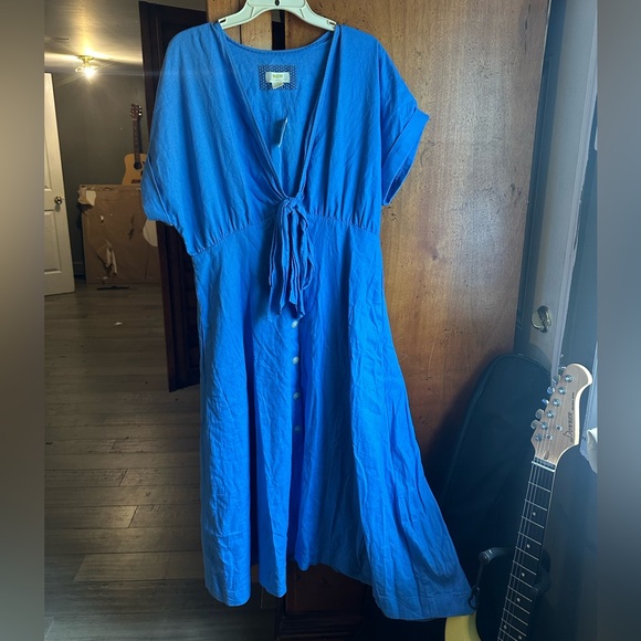 Maeve by Anthropologie Sky Blue Midi linen blend Dress - Picture 3 of 13